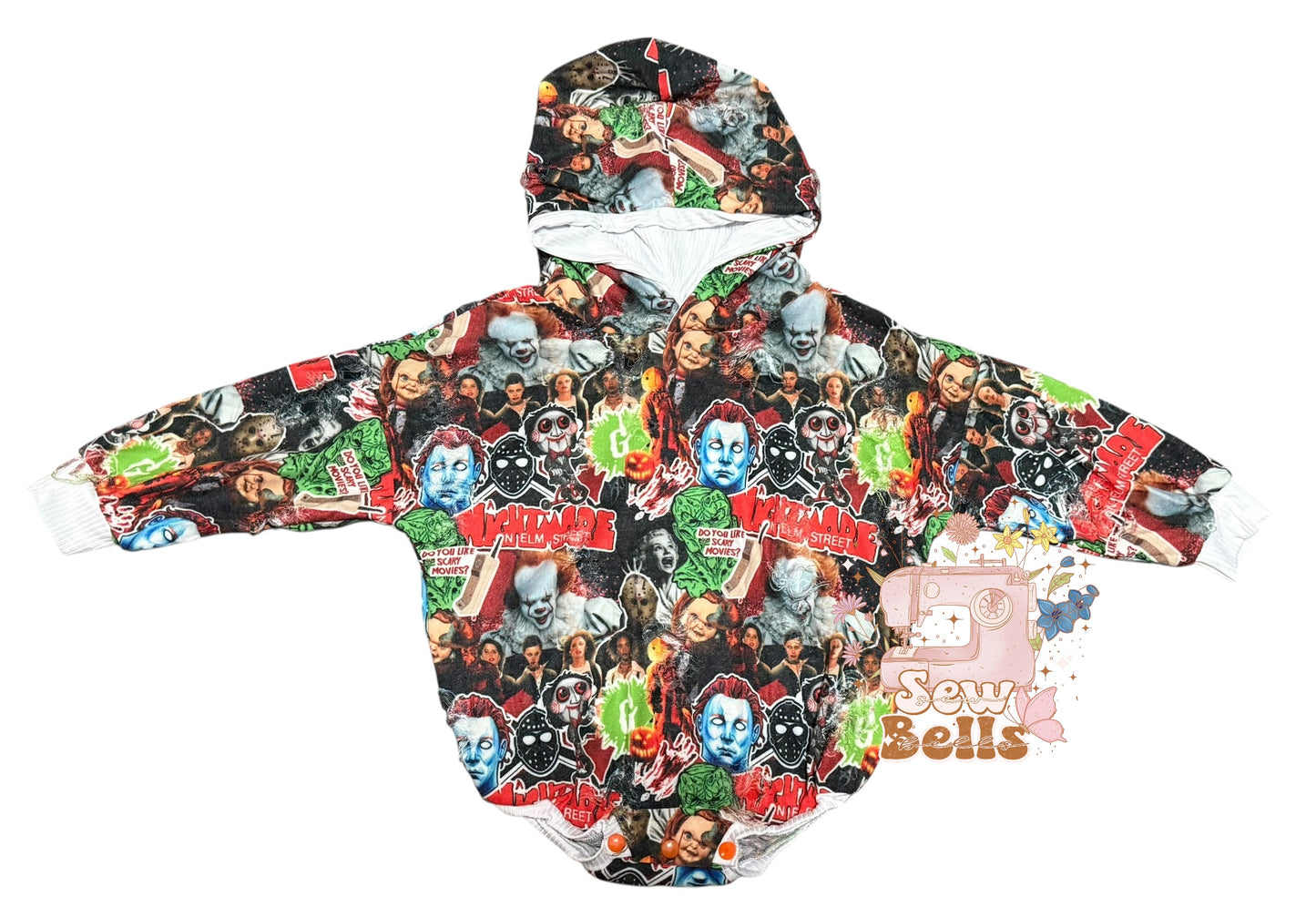Hooded sweater romper with snaps