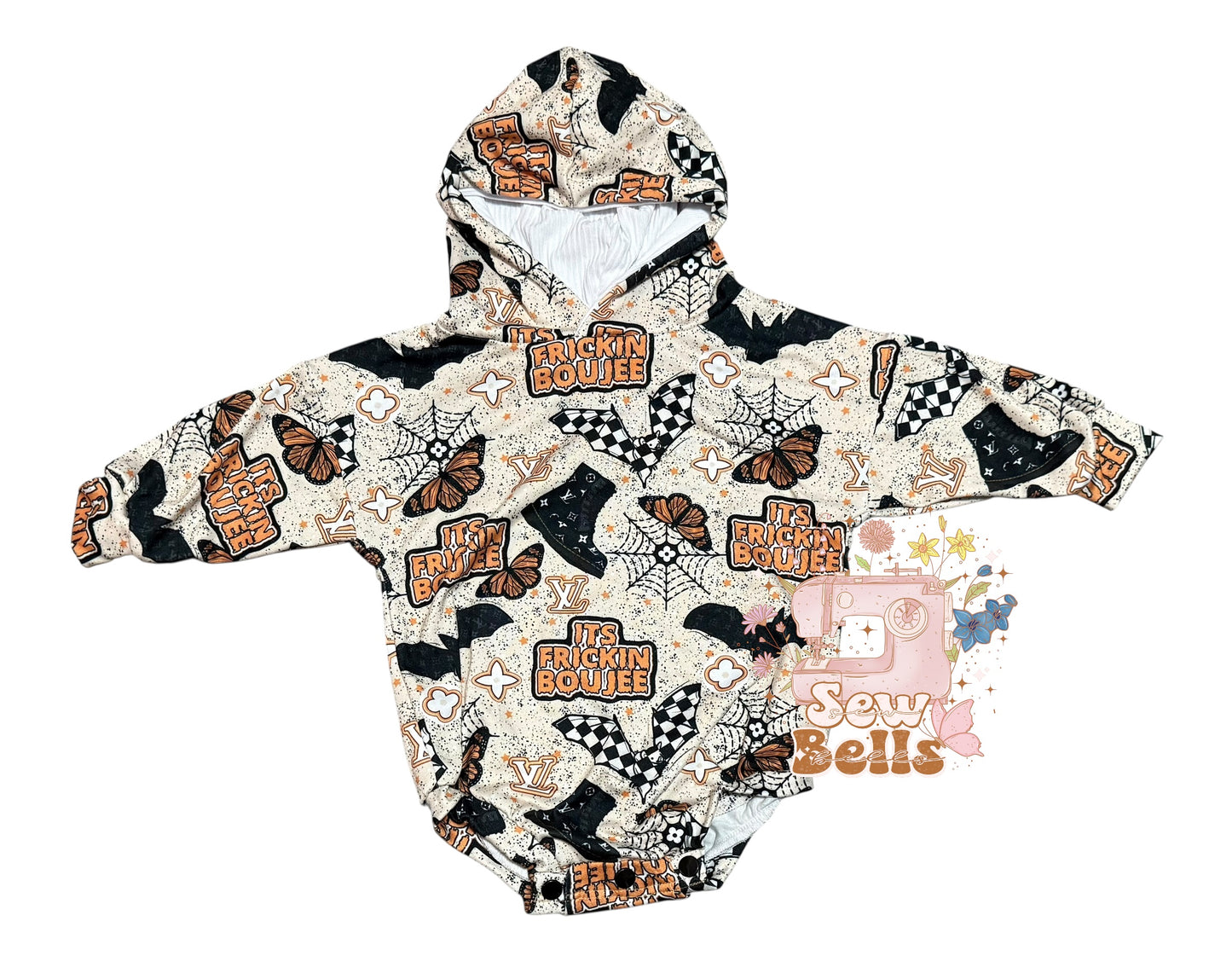 3-6 hooded sweater romper with snaps